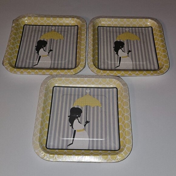 NEW 3 Pk Yellow Square Maternity Baby Shower Party Plates Unisex Boy Girl 8/pack - Picture 2 of 4